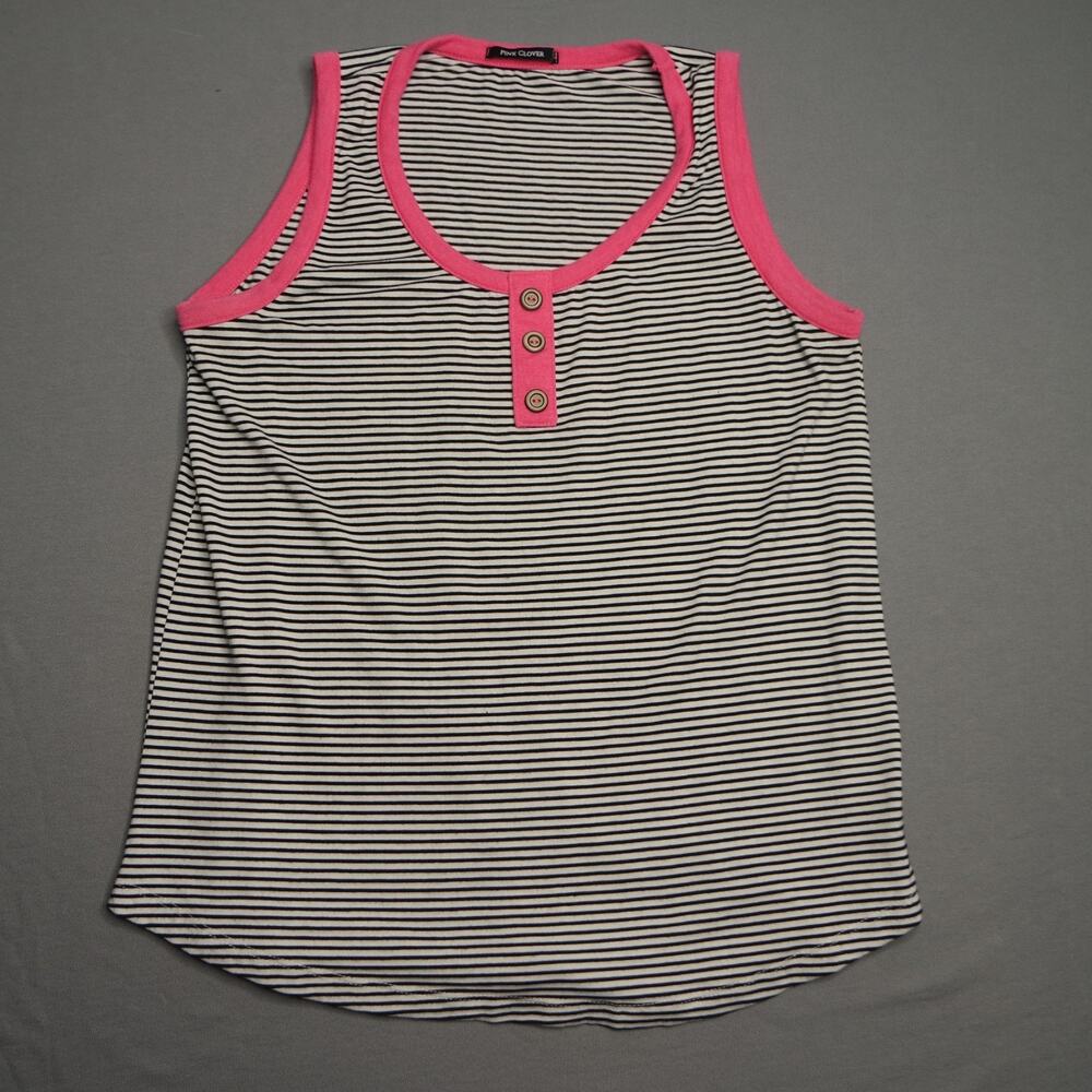 Pink Clover Y2K Pop Striped Pink Ringer Tank Top Button Shirt Women’s Medium